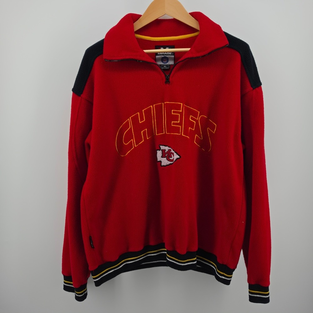 Vintage Mirage Kansas City Chiefs NFL Fleece Quarter Zip Pullover Red XL